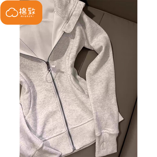 Cotton American hooded slim cardigan sweater for women in spring and autumn 2025 new small high-end top coat 9001 white and gray [regular high quality 28] L 100-120Jin [Jin equals 0.5 kg]