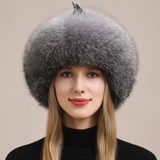Yinghui fox fur hat for women and men in winter Northeastern ear protection warm genuine leather Mongolian hat ethnic style fur hat for women winter raccoon fur natural color M head circumference 56-58cm