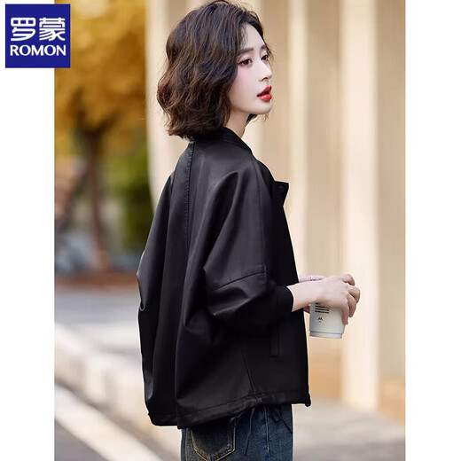 Romon Maillard Veste en cuir femme 2025 nouveau printemps et automne court ample décontracté rétro veste de moto en cuir PU haut marron S Recommandation 80-100Jin Jin est égal à 0,5 kg