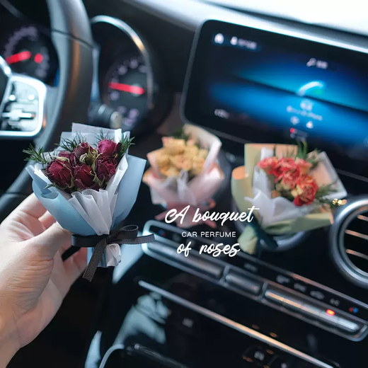 Yusenyi Rose Dried Bouquet Car Aromatherapy Car Air Conditioning Ventilation Perfume Creative Souvenir Car Fragrance Ornament Red Rose Bouquet in Milk Tea Color 1g