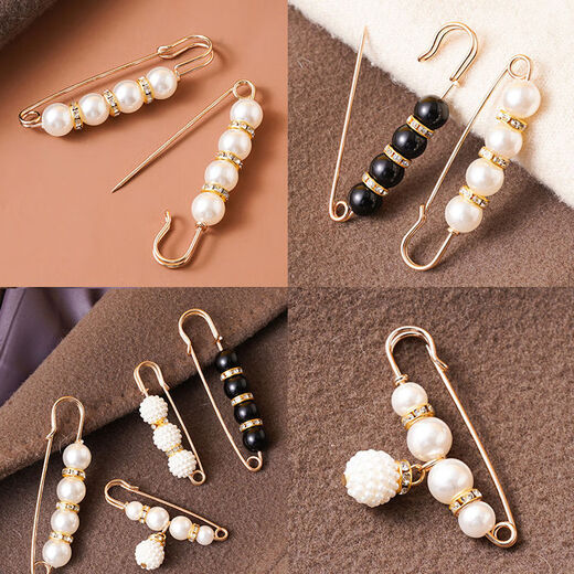 Shantou Lincun Taillennadel an der Hosentaille, kleine Nadel, Brosche, Clip-Einstellschnalle, Damennadel zum Befestigen von Kleidungszubehör, Anti-Expositions-Schnalle, zwei Perlen, 4 cm, kleine weiße