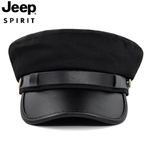 JEEP SPIRIT hat men's autumn and winter beret autumn and winter metal buckle octagonal hat octagonal hat woolen hat flat hat Republic of China trendy style BE123-1 black M (56-58cm)