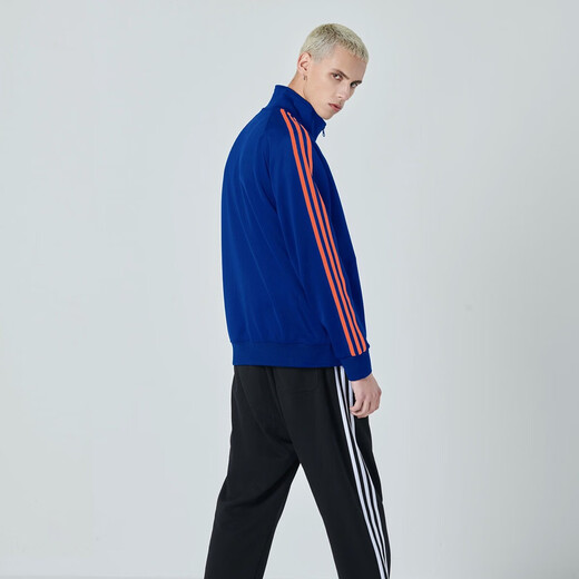 Adidas jacket men's spring and autumn running sports knitted stand-up collar jacket outdoor sportswear blue orange L
