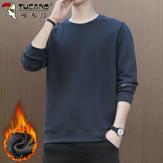 Woodpecker (TUCANO) sweatshirt men's autumn and winter long-sleeved T-shirt bottoming shirt round neck casual clothes men's jacket navy plus velvet XL