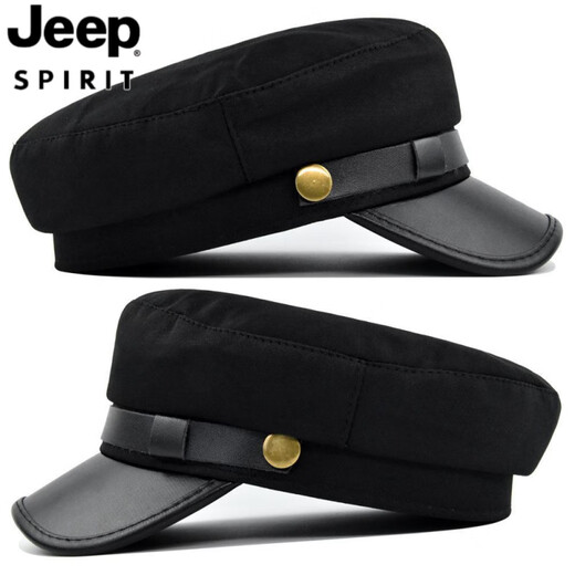 JEEP SPIRIT hat men's autumn and winter beret autumn and winter metal buckle octagonal hat octagonal hat woolen hat flat hat Republic of China trendy style BE123-1 black M (56-58cm)