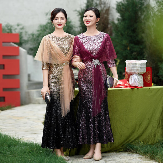 Fumini January Mother's Wedding Dress 2025 New Autumn Noble Young Mother-in-law Wedding Dress Wedding Engagement Rose Red L