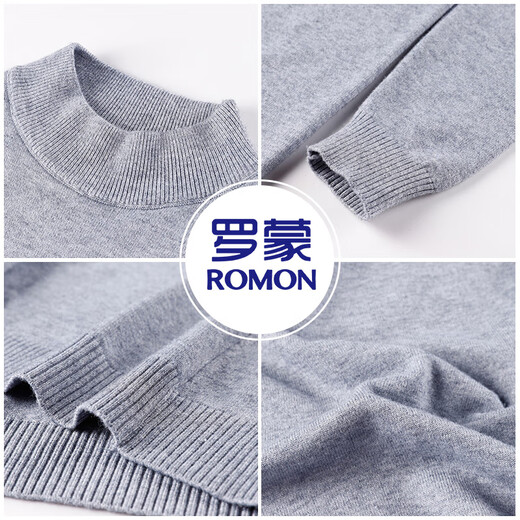 ROMON Knitted Sweater Men's Autumn and Winter Simple Solid Color Thin Sweater Men's Half Turtle Collar Pullover Bottoming Shirt Men's Black XL