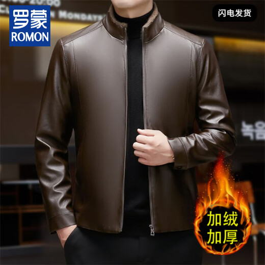 Luo Meng autumn and winter anti-genuine leather jacket for middle-aged men with velvet and thickened soft leather jacket for dad, warm, comfortable and versatile top, black L 50
