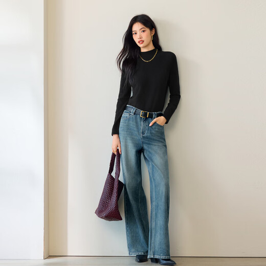 Eifini Jiang Xin endorsed all cashmere basic turtleneck pullover skin-friendly cashmere sweater top for women autumn new style black S 80-100Jin Jin is equal to 0.5 kg