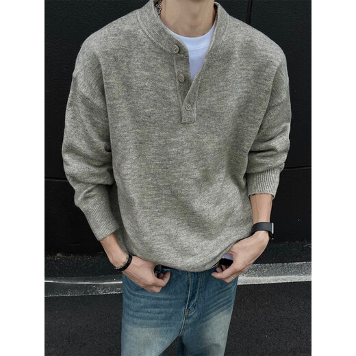 QGF American cleanfit Henry collar sweater men's autumn and winter trendy brand inner wear handsome long-sleeved bottoming sweater floral gray XL recommended 110-130Jin Jin equals 0.5 kg