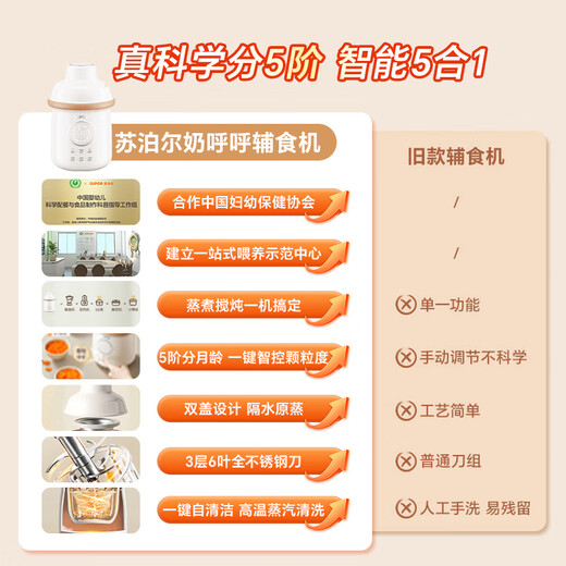 SUPOR baby food supplement machine, baby rice cereal food supplement cooking machine, steaming and stirring pot, single cup, 6-leaf all-steel knife FB18