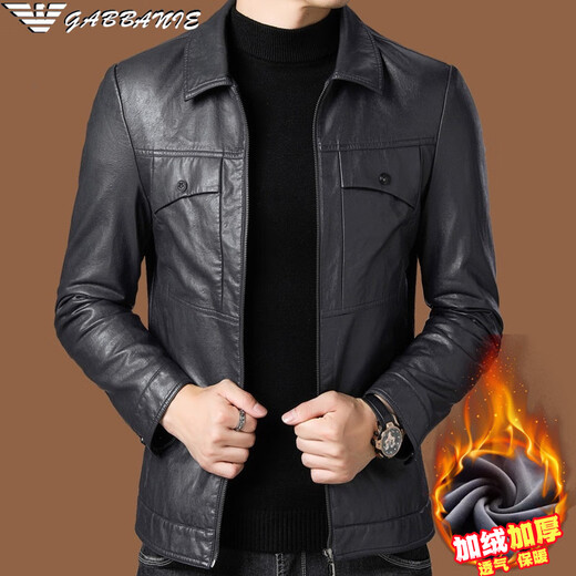 ARMANI EXCHANGE Armani high-end lapel leather jacket men's velvet thickened warm leather jacket middle-aged jacket men's winter outerwear AG/BL813 pickle green velvet M 170