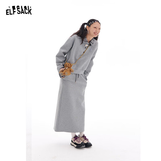 Fairy's pocket gray skirt and sweatshirt two-piece suit 2025 spring new miu style sports and leisure casual hemp gray S