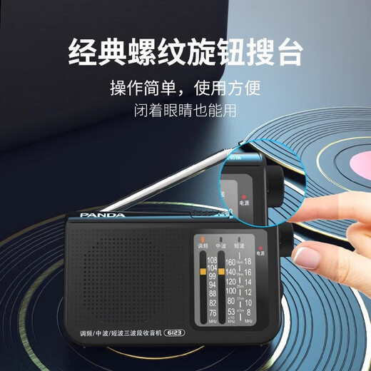 熊猫（panda）6123 老人收音机便携式袖珍迷你多全波段半导体指针式车载备用（黑）