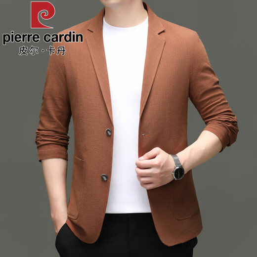 皮尔卡丹西装外套中年男士2025年春秋季新款西服商务上衣休闲西服夹克男 米白色 4XL 195
