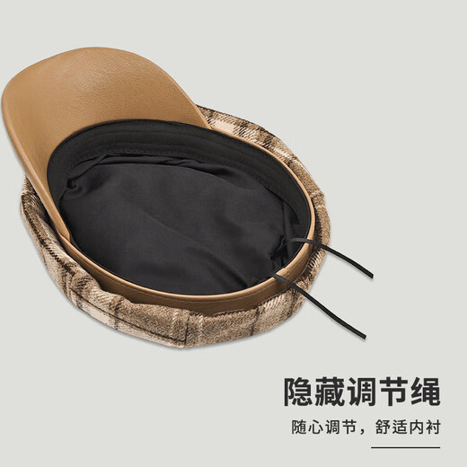 Woodpecker woolen retro plaid khaki beret British style street style khaki painter hat for women and men newsboy plaid octagonal hat black M (55-58c) string adjustment