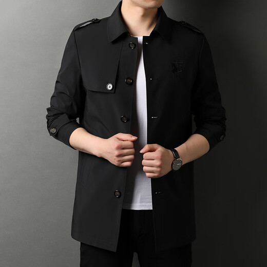 NOSSKISS international high-end brand windbreaker men's 2025 spring and autumn medium-length thin single-breasted casual jacket for young and middle-aged men Khaki one size 180 suitable for 140-160 Jin Jin equals 0.5 kg