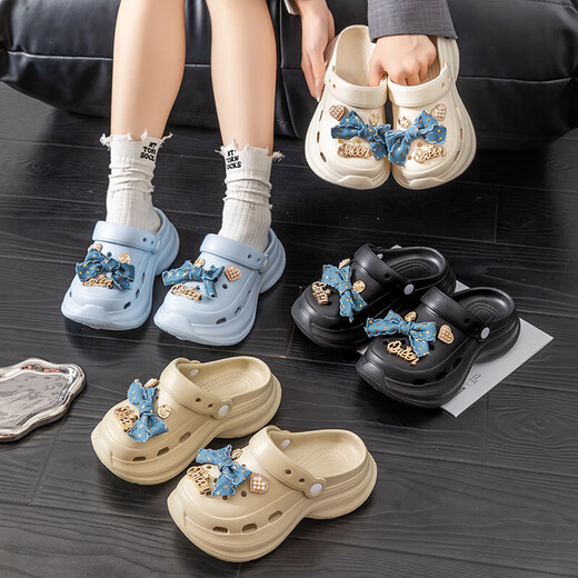 EVA Crocs Women's 2025 New Summer Outerwear Popular Thick-Soled Baotou Beach Sports Sandals Blue 40 Inner Length 250MM