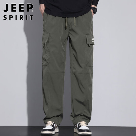 JEEP SPIRIT Jeep Overalls Men's Pants Men's Autumn and Winter Casual Pants Men's Multi-Pocket Men's Pants Military Green XL
