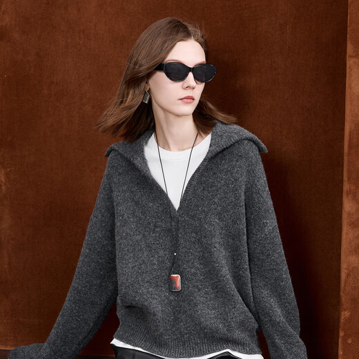 Sancai 2025 Automne Nouveau Slim Pullover Pull en tricot en lâche Abèle Large Simple Long Mannef Casual M Green Deep Grey Pré-vente [Paiement dans les 15 jours] S 155 / 80A