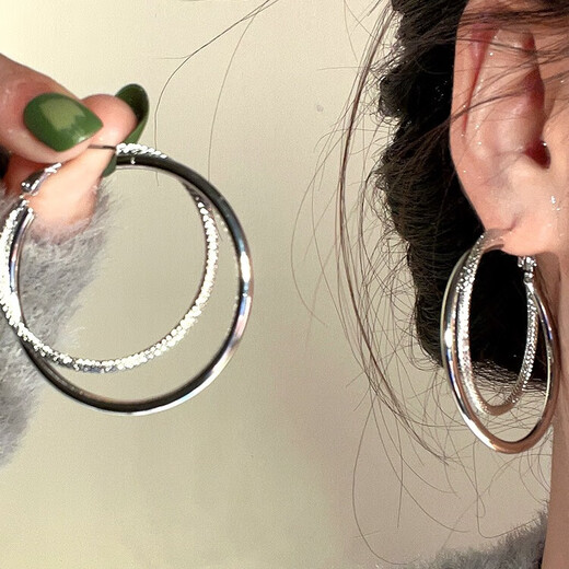 Fan Shengyu Su hoop double hoop large earrings for women 2025 new high-end simple and atmospheric earrings fashionable face-showing small earrings double hoop earrings - silver