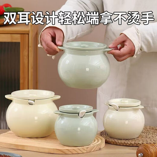 Lifang roasted lard jar ceramic high temperature resistant Japanese kitchen household salt jar oil spicy jar chili oil jar with lid large capacity 700ml lard jar green + spoon + lid