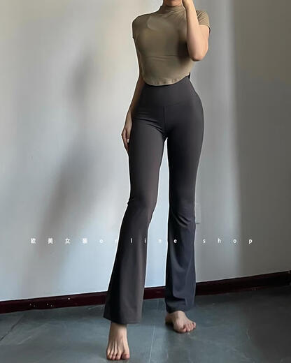 Underwear-free yoga micro-flare pants high-waisted tummy-tightening butt-lifting Pilates trousers anti-curling running charcoal gray S
