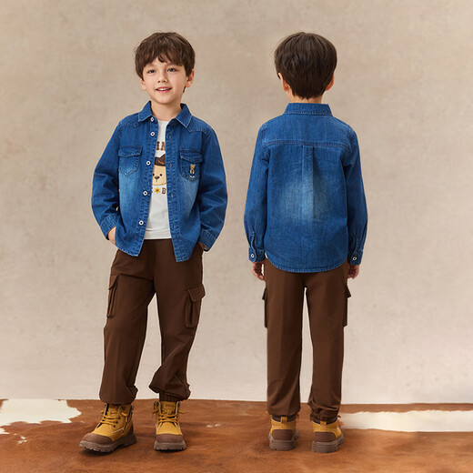 PawinPaw Cartoon Bear Children's Clothing 25th Autumn New Boys Long-Sleeved Denim Shirt Comfortable Jacket Indigo Denim Blue/55 110
