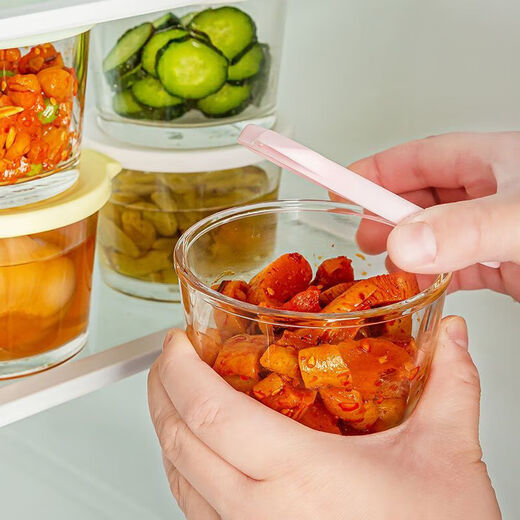 Pickle bowl, glass sealed jar, thickened pickle storage box, refrigerator preservation jar, side dish pickle jar, packaging box, four random packs, 4 pcs 180ml