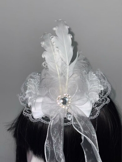 Jiyu original dark gothic Lolita rhinestone lace Lolita subculture hair accessories hairpin feather headdress top hat black curly feather top hat