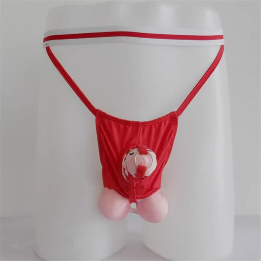 Men's underwear JJ elastic split thong panties hollow five-ring restraint ring large size sexy couple crotchless pants black one size