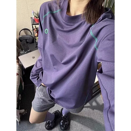 Mo Xiaodao long-sleeved T-shirt men's autumn new contrasting color splicing quick-drying outdoor sports running and cycling clothing bottoming shirt top for women purple L recommended 100-120Jin Jin equals 0.5 kg