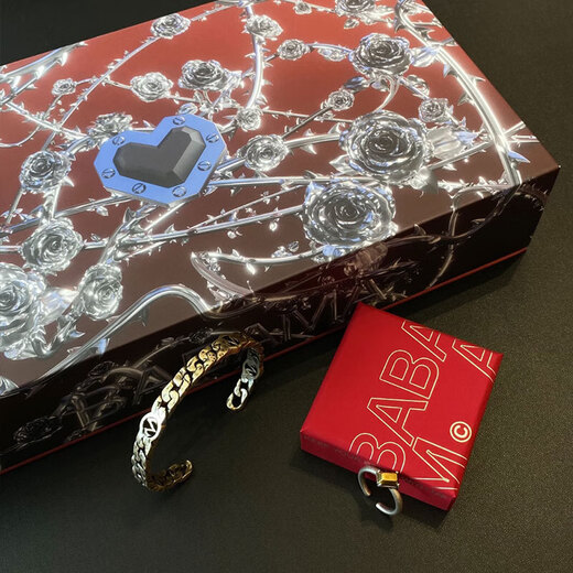 Jin Xu Wen Taotong Cuban Bracelet Men's Mark Bracelet Couple Bracelet Birthday and Valentine's Day Gift to Boyfriend Ancient Silver (Inner Diameter 65mm Opening 28mm)