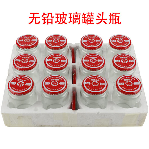 Food-grade glass bottle for canned yellow peach, glass bottle for tomato paste, glass bottle that is resistant to high temperatures and can be steamed, 500g, 12 empty bottles with lids + 3 spare lids included