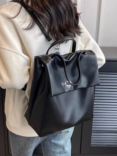 Korean niche silver waxed leather backpack for women, versatile large capacity student commuter school bag, travel backpack, white