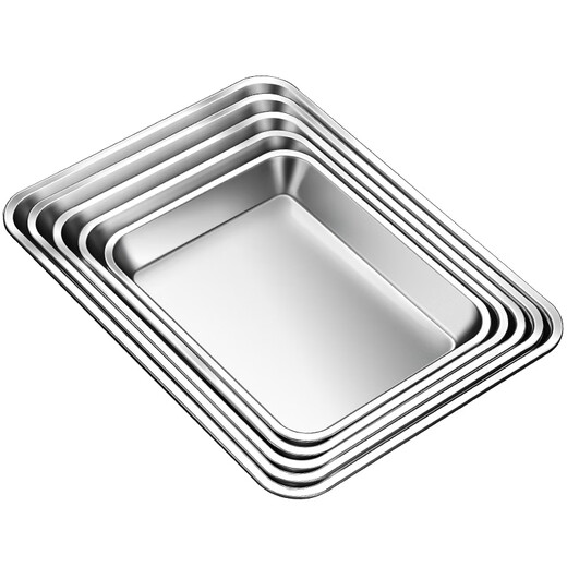 304 stainless steel square baking pan biscuit bread Western pastry baking pan cake roll mold household oven square plate No. 4 32*25*3cm thickened 304 stainless steel