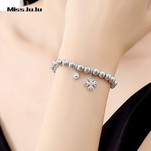Miss JuJu pt950 platinum pumpkin bead bracelet for women, thick and elegant platinum transfer ball bracelet for men, net gold weight 25.02g, about 6mm thick