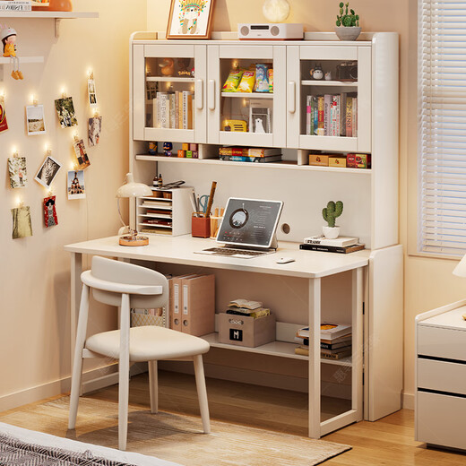 Huixun Nordic Solid Wood Folding Desk and Bookcase Integrated Bedroom Simple Office Computer Desk Bedside Retractable One-piece Study Table Walnut #Folding Desk + Bookshelf 80cm*60cm*75cm Total Height 186cm