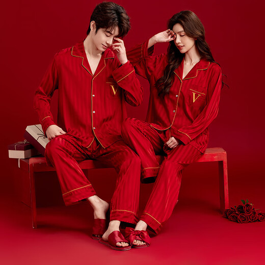 Victoria's Secret Silk Striped Couple's Pajamas Red Men's and Women's Pajamas New Year's Eve Home Wear Set 25 New Black XL Men