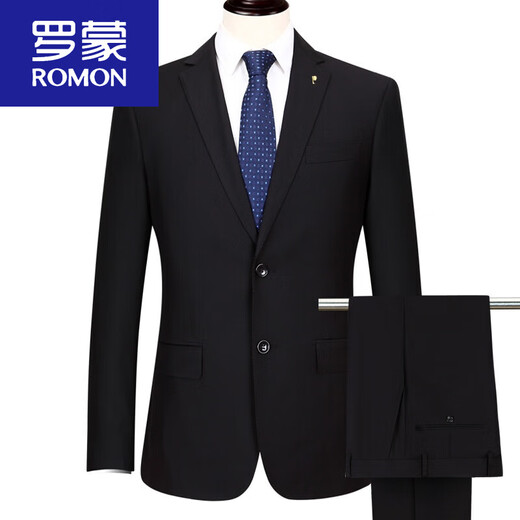 ROMON 2025 spring and autumn suit men's formal suit men's iron-free business work clothes professional middle-aged loose large size black without slits 168-2 175A (pants waistline can be matched)