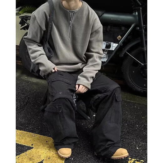 American half-zip Henry collar T-shirt men's spring and autumn cleanfit long-sleeved inner layering shirt tough guy wear sweatshirt gray regular high quality M recommended 90-110Jin Jin equals 0.5 kg