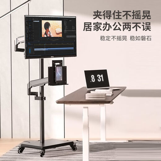 Pinwuyou removable floor-standing lazy stand for mobile phone, iPad and tablet computer support stand for bedside drama streaming stand, floor-standing fixed type/long arm with 1 tablet clip