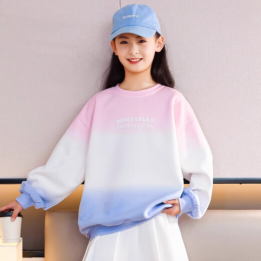 Pitt Girls Sweatshirt Frühling und Herbst 2025 Neuer Herbstanzug Girls -Gradient Langarm Mode Kinder -Top -Herbst 4891 Pink -Ablauf + 13068 Jeans [Set] 160 cm
