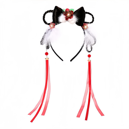 Mengdong children's wig braided hairband, ancient style tassel flower bun, girl's Hanfu headwear, one-piece lazy headband hairpin, pillow flower sleeping * 1 headband diameter 12cm, tassel about 20cm long