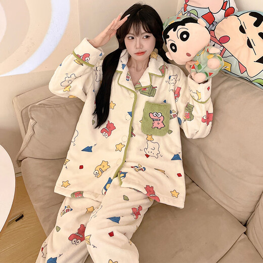 Catman's new coral velvet pajamas for girls in autumn and winter, cute crocodile warm home clothes, sweet coral velvet suit