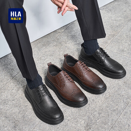 Hai Lan House HLA leather shoes men's brogue breathable business casual shoes men HAAPXM1EAV069 black 41