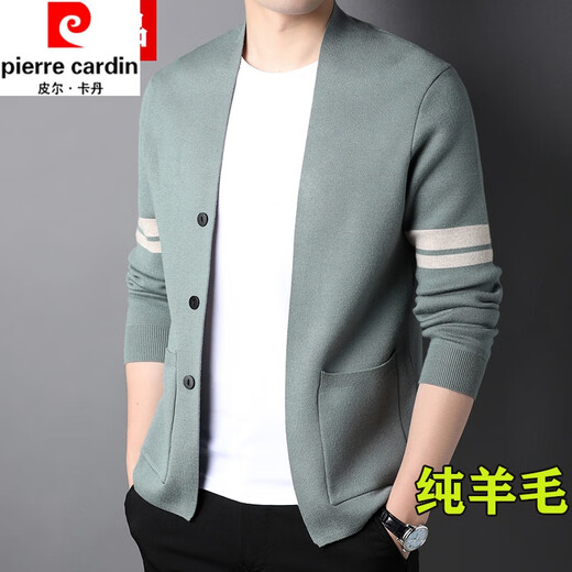 Pierre Cardin Men's Wool Knited Cardigan Chaqueta Spring y Autumn New Corean Version of Middle-Eby y Young Casual Versatile Outer Sweater Top Black 165 de cuatro barriles 165