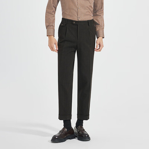 Lilang Shopping Mall Same Style SMART Suit Men's Double-Breasted Suit Nine-Point Pants Suit Striped 2025 Autumn Dark Brown Gray (25QXF251SA) 175A