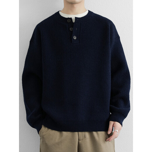 Xinyoujie Henry collar fashionable simple high-end knitted sweater for men lazy style boys sweater 2025 autumn and winter trend 2555 light gray M recommended 100-120Jin Jin equals 0.5 kg