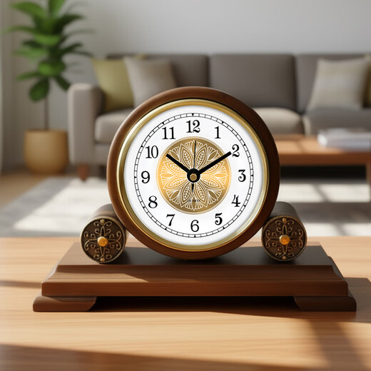 Hense European Retro Solid Wood Table Clock Living Room TV Cabinet Desktop Clock Home Office Decorative Clock HD552 Walnut
